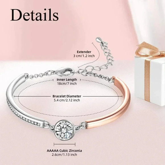 18K Rose Gold Plated Bracelets for Women with Cubic Zirconia 2.5cm CZ, Size 7 " - Picture 4 of 7